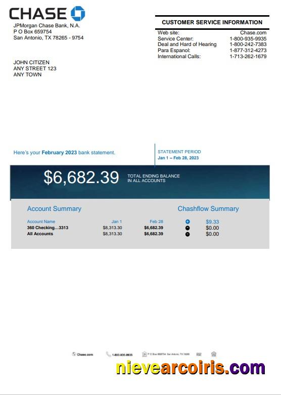 USA Chase bank statement Word and PDF, version 2
